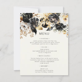 Zwart Goud Luxe Bloemen Bruiloft Menu Kaart