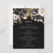 Zwart Goud Luxe Bloemen Bruiloft Menu Kaart (Voorkant)
