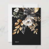 Zwart Goud Luxe Bloemen Bruiloft Menu Kaart (Achterkant)