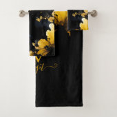 Zwart & Goud Luxe Bloemen Marmeren Swirl Bad Handdoek (Insitu)