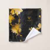 Zwart & Goud Luxe Bloemen Marmeren Swirl Bad Handdoek (Wasdoekje)