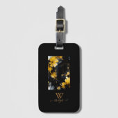 Zwart Goud Luxe Bloemen Marmeren Swirl Bagagelabel (Voorkant (verticaal))