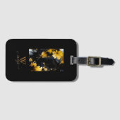 Zwart Goud Luxe Bloemen Marmeren Swirl Bagagelabel (Voorkant (horizontaal))