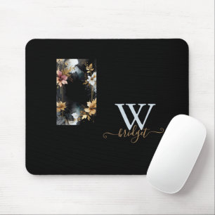 Zwart & Goud Luxe Bloemen Marmeren Swirl Muismat