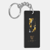 Zwart Goud Luxe Bloemen Marmeren Swirl Sleutelhanger (Voorkant Links)