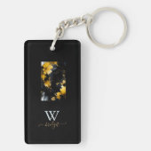 Zwart Goud Luxe Bloemen Marmeren Swirl Sleutelhanger (achterkant)