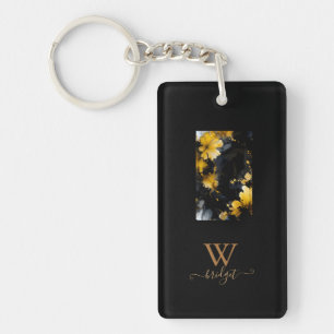 Zwart Goud Luxe Bloemen Marmeren Swirl Sleutelhanger