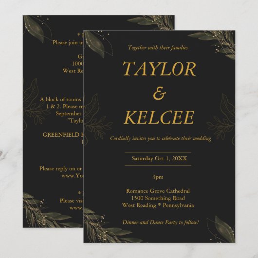 Zwart Goud Luxe  bruiloft Kaart (Voorkant / Achterkant)