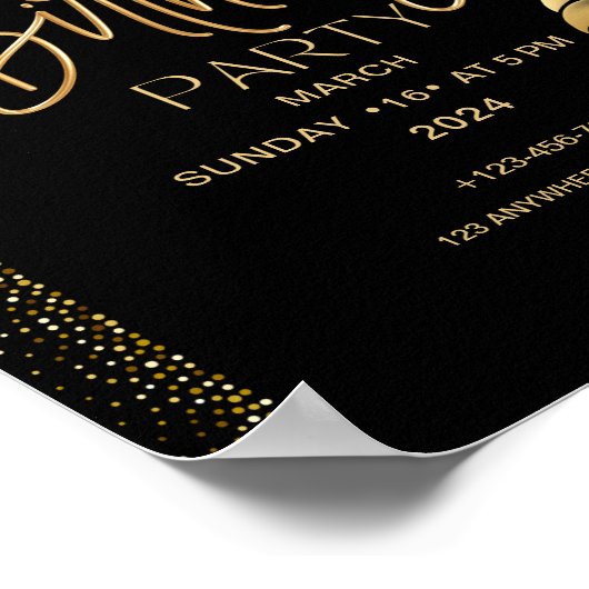 Zwart Goud Luxe Gelukkig Verjaardagsfeest Poster (Hoek)