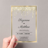 Zwart goud luxe glitter drips Wedding Acryl Uitnodigingen (Insitu (Draagbaar))