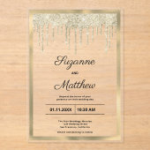 Zwart goud luxe glitter drips Wedding Acryl Uitnodigingen (Voorkant)