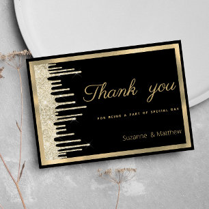 Zwart goud luxe glitter druppels Dank u Kaart