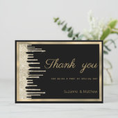 Zwart goud luxe glitter druppels Dank u Kaart (Staand voorkant)