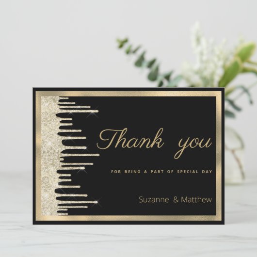 Zwart goud luxe glitter druppels Dank u Kaart (Staand voorkant)
