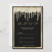 Zwart goud luxe glitter druppels RSVP Kaart (Voorkant)