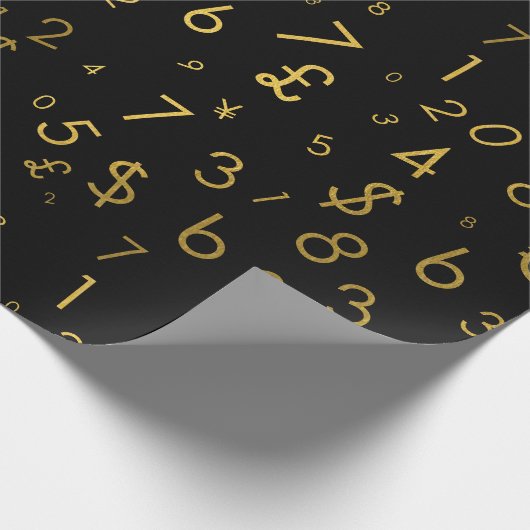 Zwart Goud Luxe Nummers Valuta symbolen Patroon Cadeaupapier (Hoek)
