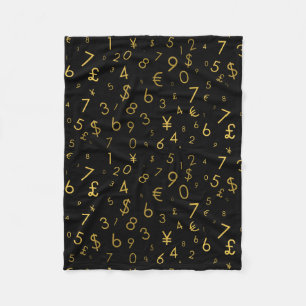 Zwart Goud Luxe Nummers Valuta symbolen Patroon Fleece Deken