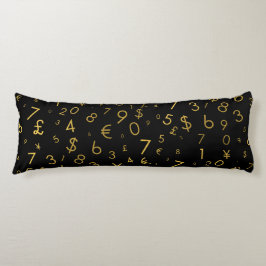 Zwart Goud Luxe Nummers Valuta symbolen Patroon Lichaamskussen