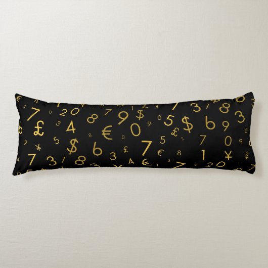 Zwart Goud Luxe Nummers Valuta symbolen Patroon Lichaamskussen (Voorkant)