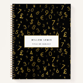 Zwart Goud Luxe Nummers Valuta symbolen Patroon Notitieboek
