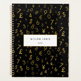 Zwart Goud Luxe Nummers Valuta symbolen Patroon Planner
