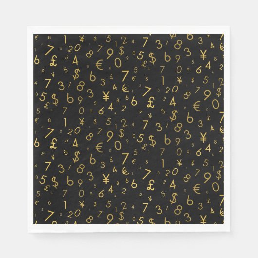 Zwart Goud Luxe Nummers Valuta symbolen Patroon Servet (Voorkant)