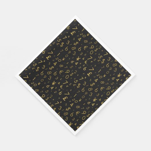 Zwart Goud Luxe Nummers Valuta symbolen Patroon Servet (Hoek)