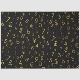 Zwart Goud Luxe Nummers Valuta symbolen Patroon Tissuepapier