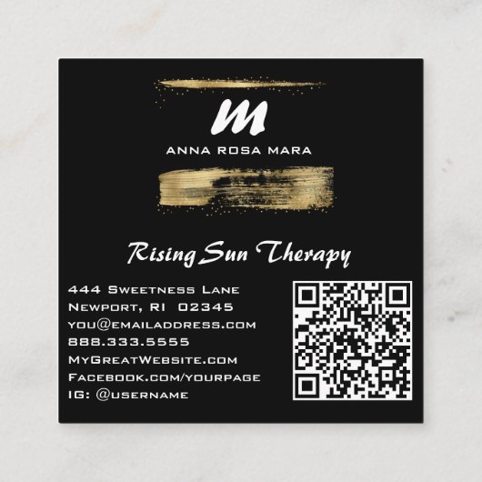 *~* Zwart Goud Luxe QR AP65 Goud Glitter Vierkante Visitekaartje (Achterkant)