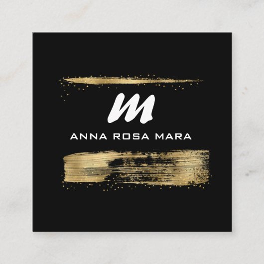 *~* Zwart Goud Luxe QR AP65 Goud Glitter Vierkante Visitekaartje (Voorkant)