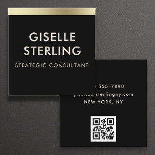 Zwart Goud Luxe QR Code Minimale Typografie Vierkante Visitekaartje