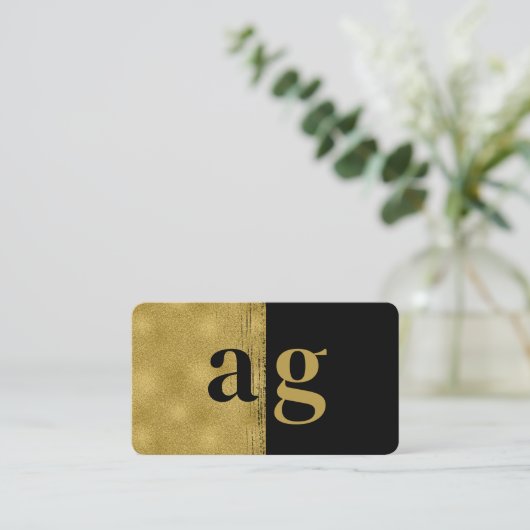 Zwart Goud Luxe QR Code Monogram Social Media Visitekaartje (Staand voorkant)