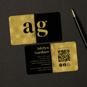Zwart Goud Luxe QR Code Monogram Social Media Visitekaartje