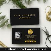 Zwart Goud Luxe Script QR Code Social Media Visitekaartje