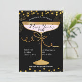 Zwart Goud Luxe Sparkle Nieuwjaar Party Uitnodigin Kaart (Staand voorkant)