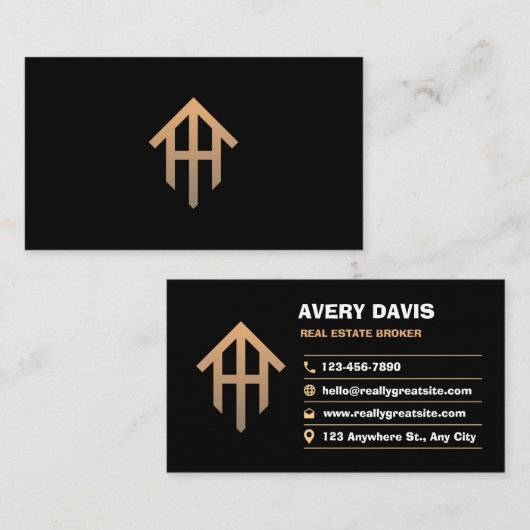 Zwart Goud Luxe Vastgoed Makelaar Elegant Visitekaartje (Voorkant / Achterkant)