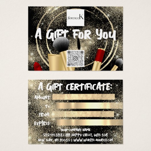 Zwart Goud Make-up Artiest Logo QR 100 stuks Visitekaartje (Voorkant /achterkant)
