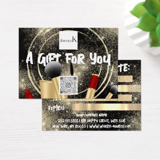 Zwart Goud Make-up Artiest Logo QR 100 stuks Visitekaartje (Bureau)