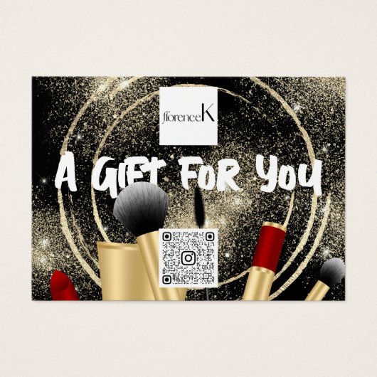 Zwart Goud Make-up Artiest Logo QR 100 stuks Visitekaartje (Voorkant)