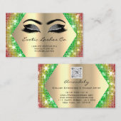 Zwart Goud Make-up Glitter Wimpers Rainbow QR Visitekaartje (Voorkant / Achterkant)