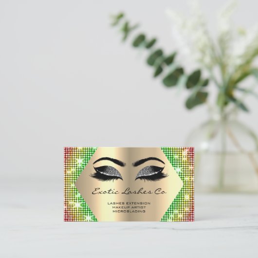Zwart Goud Make-up Glitter Wimpers Rainbow QR Visitekaartje (Staand voorkant)