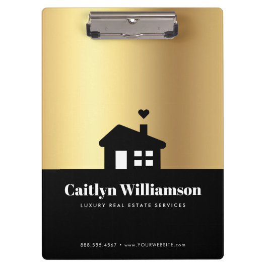 Zwart Goud Makelaar Agent Modern Huis Klembord (Voorkant)