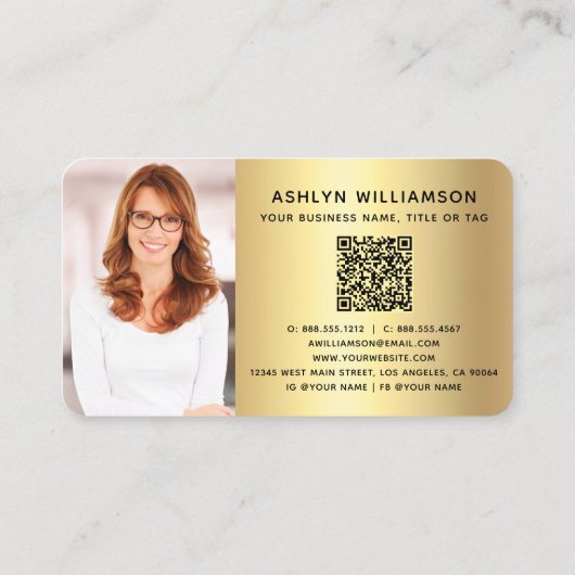Zwart Goud Makelaar Foto QR Code Broker Visitekaartje (Achterkant)