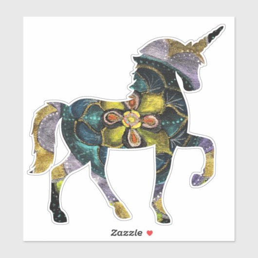 Zwart & Goud Mandala Eenhoorn Kunst Sticker (Vel)