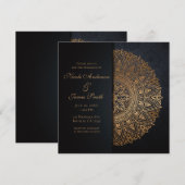 Zwart & Goud Mandala Elegant Huwelijk Kaart (Voorkant / Achterkant)