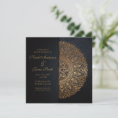 Zwart & Goud Mandala Elegant Huwelijk Kaart (Staand voorkant)