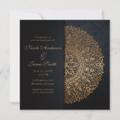 Zwart & Goud Mandala Elegant Huwelijk Kaart (Voorkant)