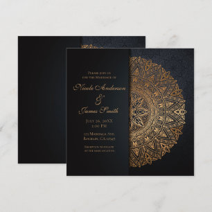 Zwart & Goud Mandala Elegant Huwelijk Kaart