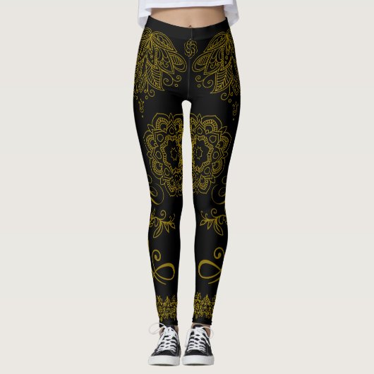 Zwart/Goud Mandala Leggings (Voorkant)
