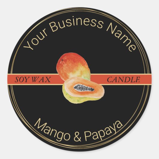 Zwart & Goud Mango & Papaya Kaars Productlabel Ronde Sticker (Voorkant)